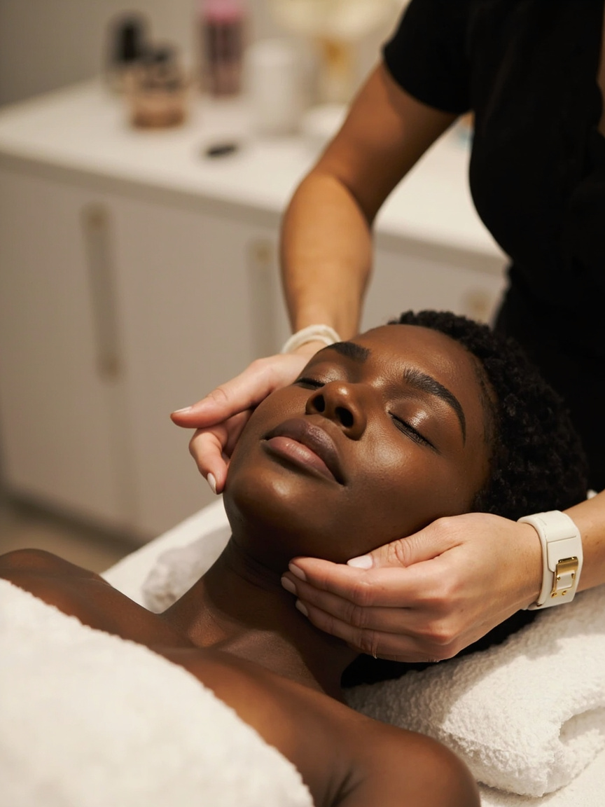 Cliente recebendo tratamento facial de relaxamento
